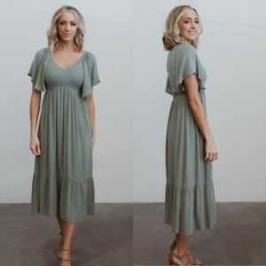 Baltic Born Felicity Smocked Dress Midi Sage Size XS